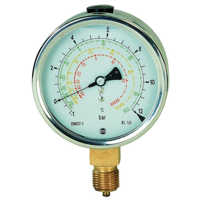 N796-1500 VDH R75/1 | Opbouw manometer | 1/4" SAE | R513A, R454C, R455A | Bereik -1 tot 12 bar