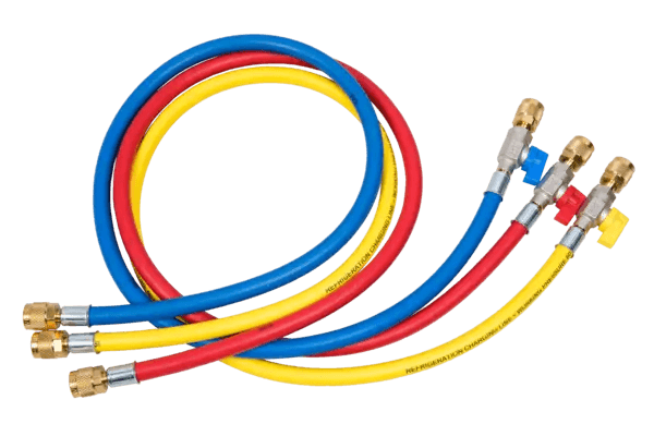 N794-3122 Refco CA-CCL-60 | Set van 3 slangen met kogelklep | 150 cm | 5/16" SAE | blauw/rood/geel | met geïntegreerde kogelklep