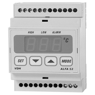 VDH ALFA 13 / 53 elektronische alarmthermostaten
DIN-rail montage